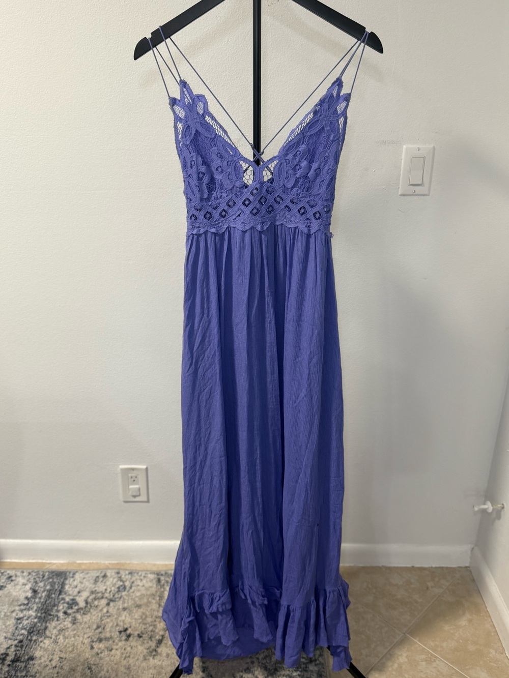 Free People FP One Purple Crochet Lace Strappy Boho Maxi Dress S
